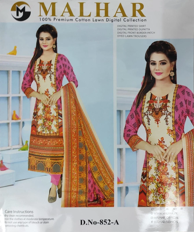 MALHAR 100% Premium cotton lawn digital printed 3 Piece