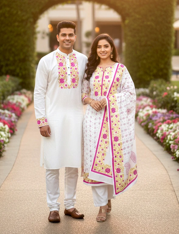 Panjabi Three Piece Couple Set