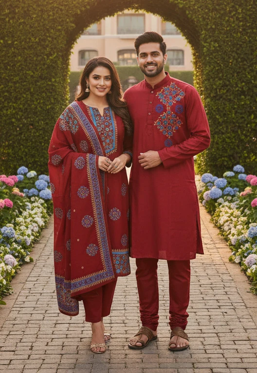 Panjabi Three Piece Couple Set