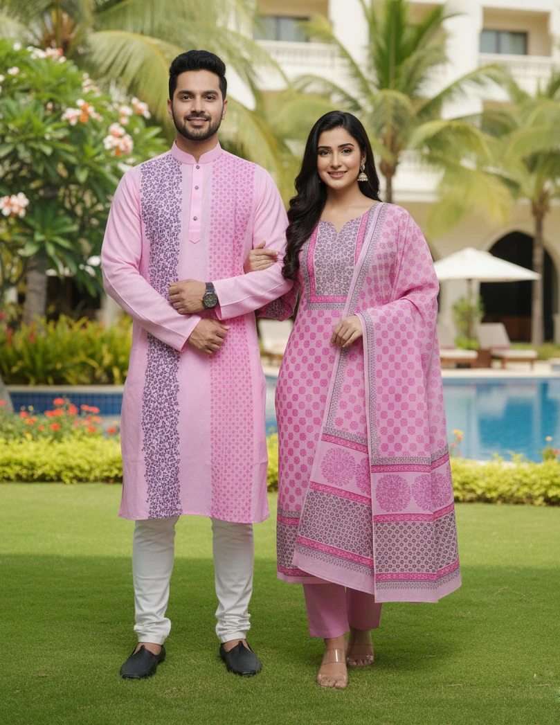 Panjabi Three Piece Couple Set